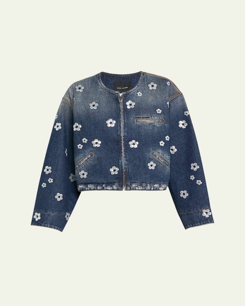 Daisy Sequined Denim Crop Jacket